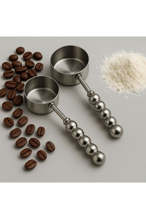 morponi-2-Piece Porcelain Pearlescent Silver Handle Measuring Spoon Silver 5ml 1