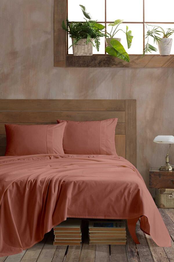 Elart-Ranforce Cotton Bed Sheet Set Double 100% Natural Cotton 3 Piece Cinnamon 1