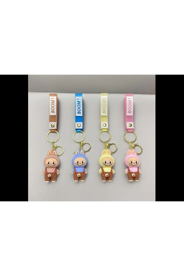 NO BRAND-Set of 3 Keychains, LABUBU Figurine Kawaii Model, Soft Silicone, Bunny Design, Key Accessory 1