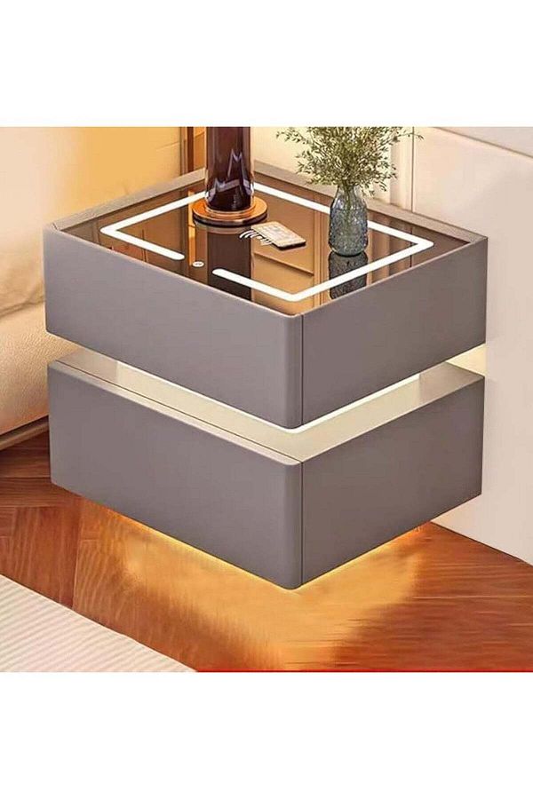 Generic-Modern Bedside Nightstand Table with LED Mirror, Sensor Light, Wireless Charging and BT 1