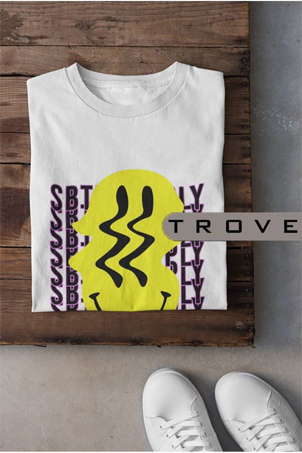 Pisa Art-Unisex Γυναικείο Ανδρικό Smiley Face Slip 100% βαμβακερό εμπριμέ ασπρόμαυρο μπλουζάκι 1