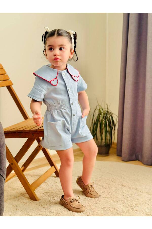 BOYBOY-Girl Baby Doll Collar Heart Waist Elastic Shorts Jumpsuit Holiday 1