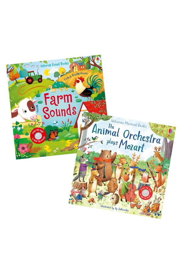 Usborne-Pack of 2 sound books - Farm Sounds, The Animal Orchestra Plays Mozart 1