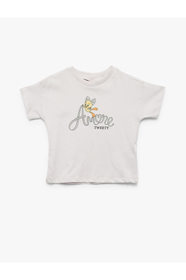 Koton Tweety Lisanslı Pamuklu Kısa Kollu Bisiklet Yaka Baskılı Tişört