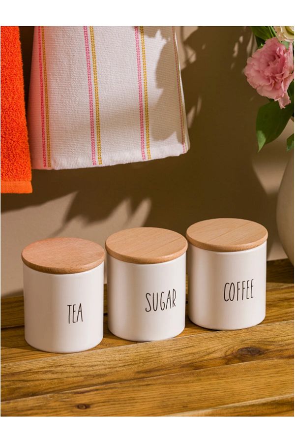 LC Waikiki-Lcw Home Mixed Printed Ceramic Storage Container Set of 3 1