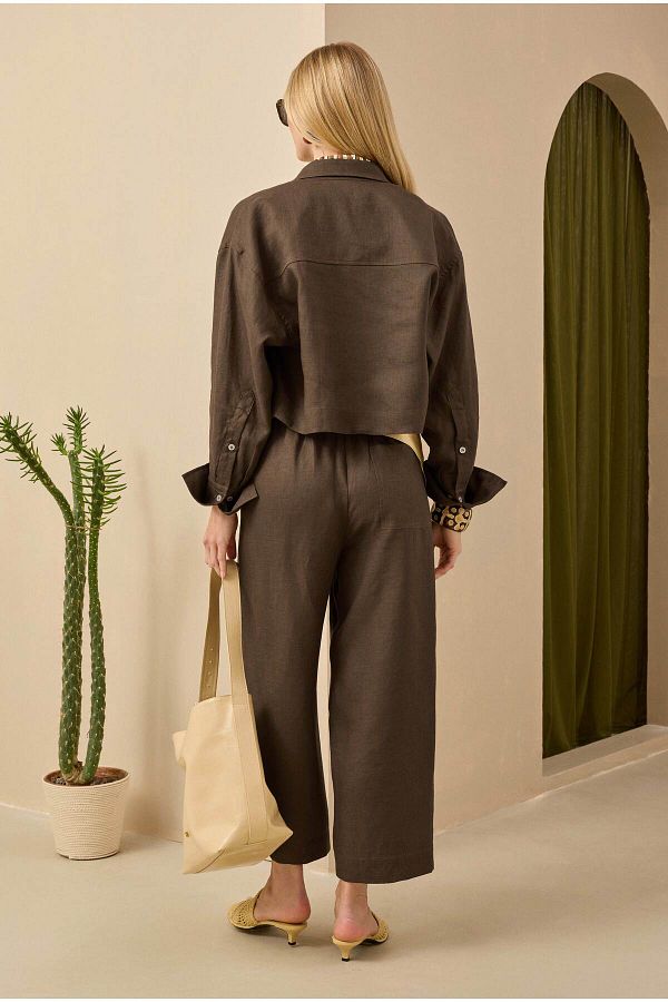 HEQA-Midi Linen Trousers Hazelnut 1