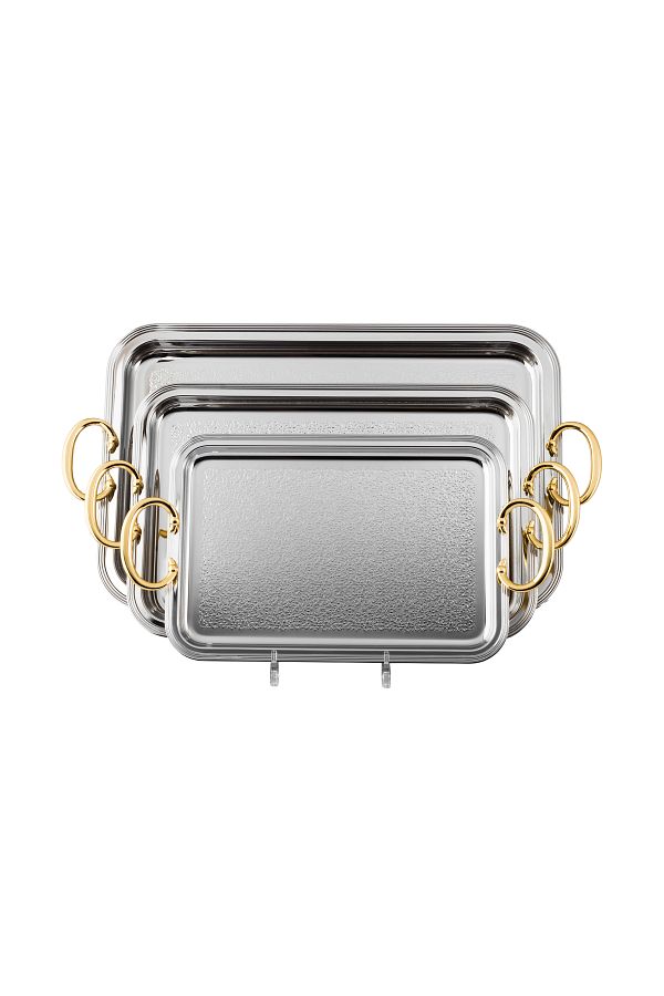 Dania-A set of 3 trays in different sizes with high-quality metal, with 3 pieces to welcome and add a touch to the presentation. 1