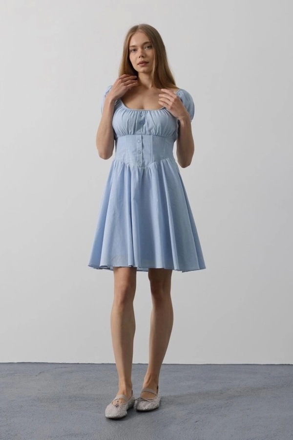 jupiter global bazaar-Mini Dress with Waist Corset - Baby Blue 1