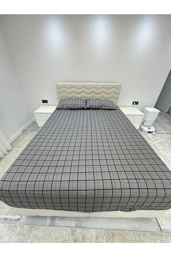 Shopyteks-Square Pattern Oversized Elastic Sheet Set 1