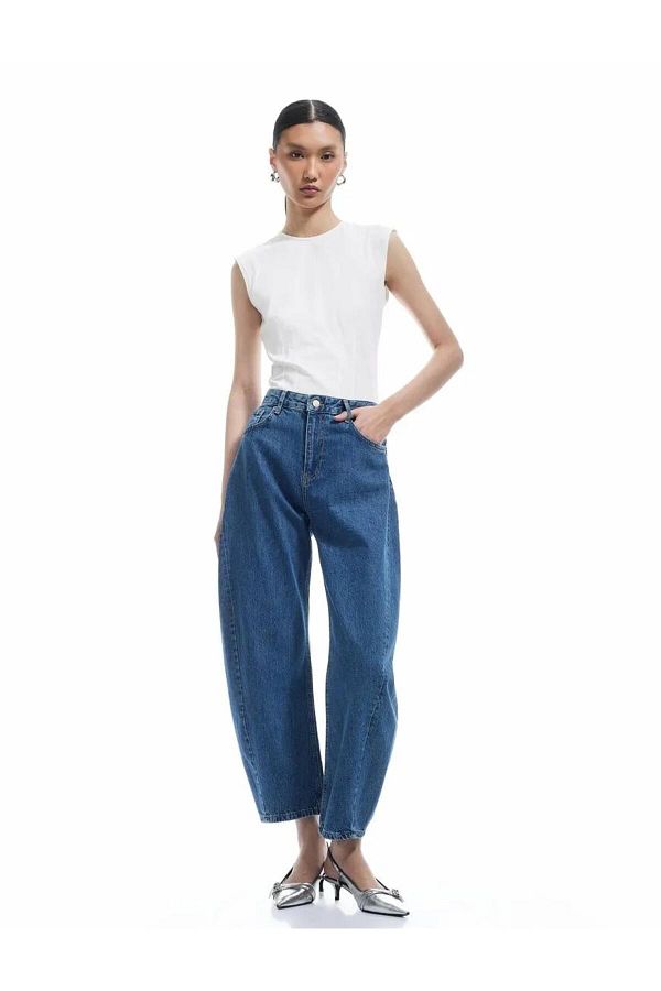 Koton-X Sima Tarkan - Pantaloni de blugi din bumbac cu talie înaltă, cu nasturi 1