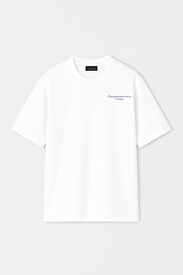 Unisex Le Plus Grand Baskılı Oversize %100 Pamuk Geniş Kesim Dokulu Bisiklet Yaka T-Shirt RF0519