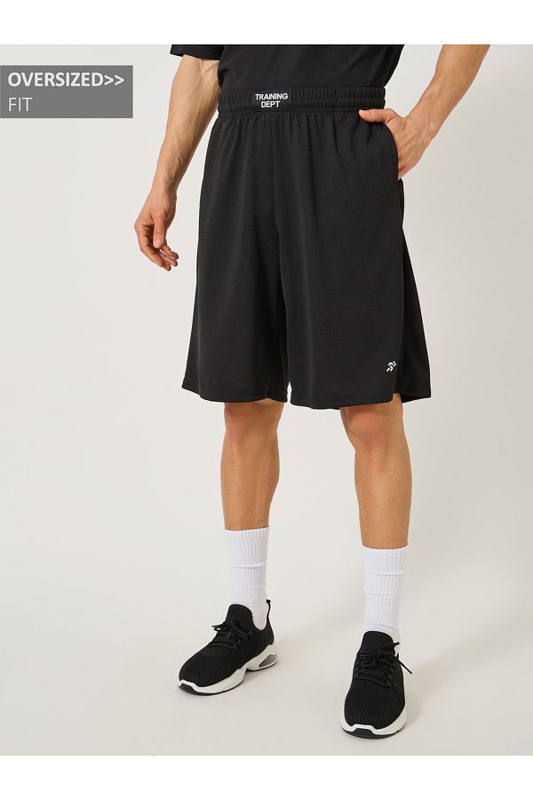 Styli-Mesh Insert Oversized Training Shorts with Badge Detail 1