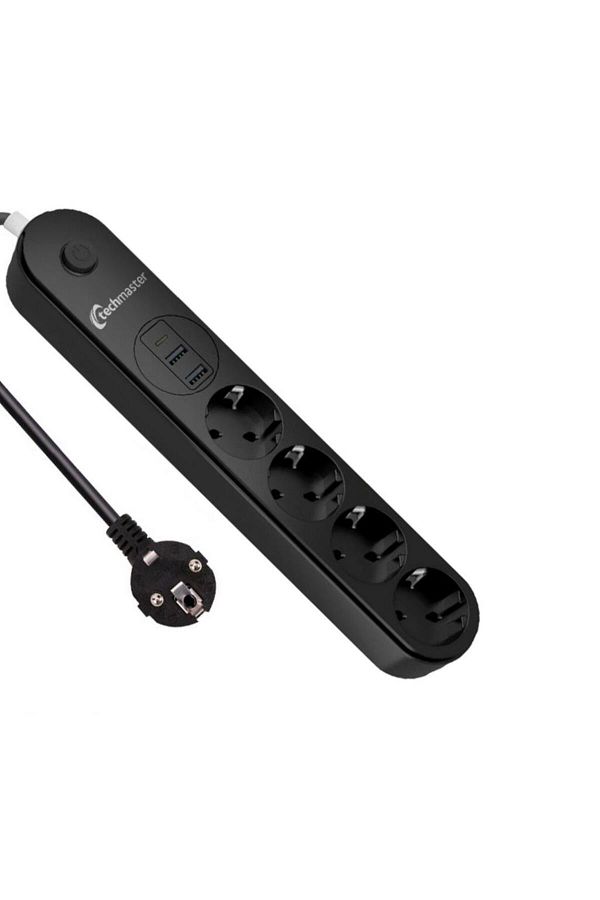 Techmaster-2 USB + Type-C مقبس طاقة 4 مزود بحماية للأطفال 5mt 1