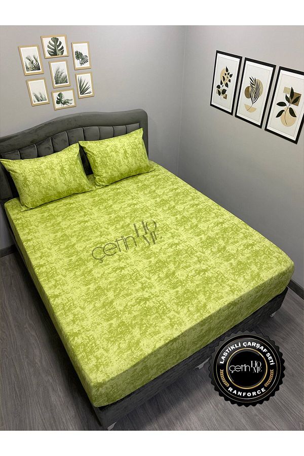 Çetinhome-Fabric Elastic Sheet Set Double and King Size Shadow Green 1