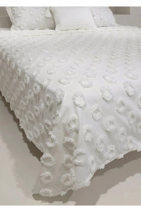 d'niss home touch of nature in your home-3 Piece Double Bedspread with Pompom Pattern 1
