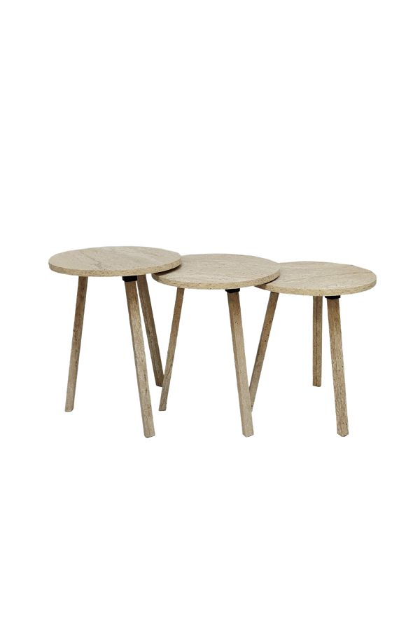 Living-Set of 3 wooden side tables with a circular design - beige color 1