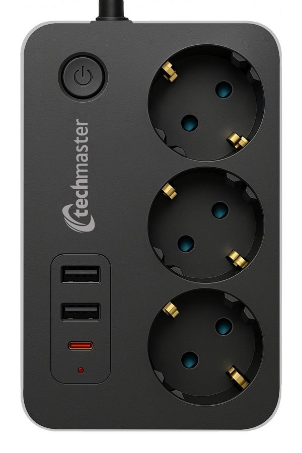 Techmaster-2 USB + Type-C حماية من التيار والحماية للأطفال 3 مقابس مربعة 5mt 1
