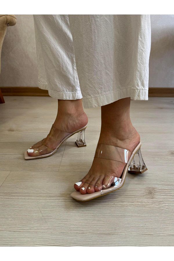 DERİ KABUSU-Long Transparent Heelled Slippers 786 1