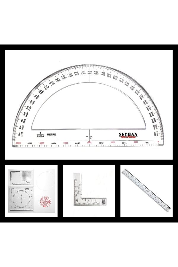 Seyhan Askeri Malzeme-Map Measurement Ruler Set -Full Set - D Ruler, L Ruler, Drawing Material, Scale Straight Ruler, Aske 1