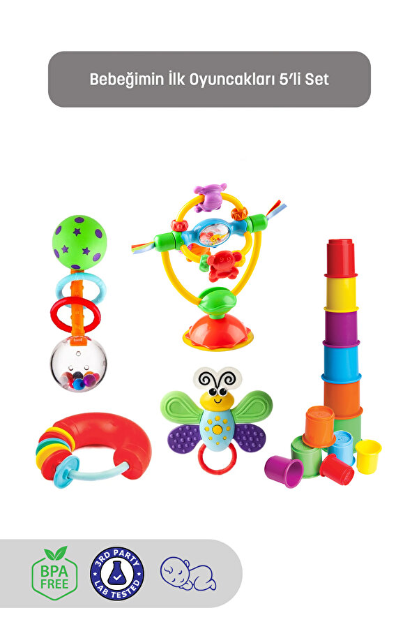 Kiki Bebeğimin Ilk Oyuncakları 5'li Set - Eğitici Oyuncak & Çıngırak & Dişlik