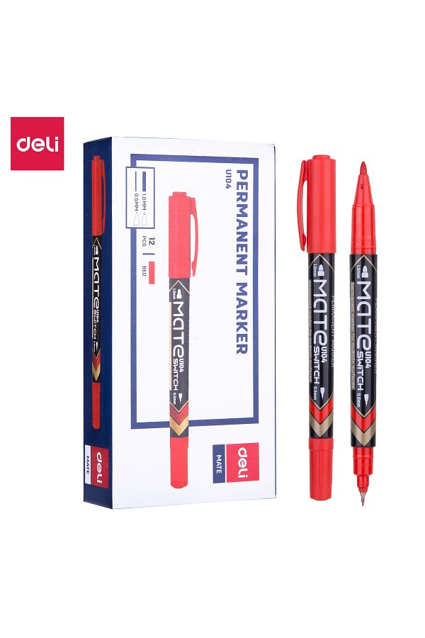 Deli-Deli EU10440 Permanent Marker, Red,Bullet Tip 1.0mm, Metal Tip 0.5mm,12PCS/Box For Precise Marking 1