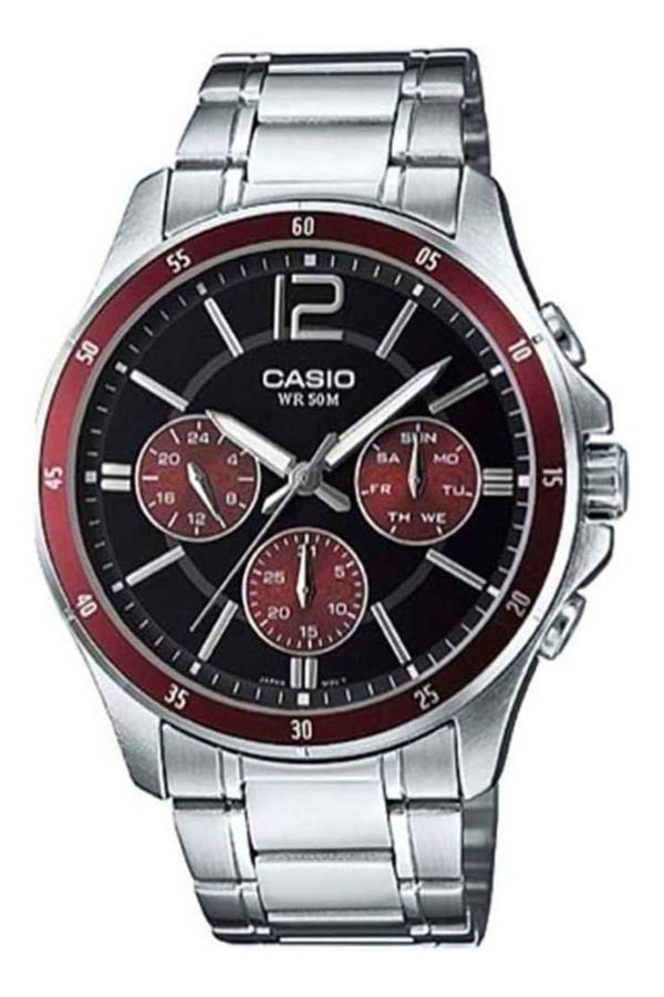 Casio-ساعة كاسيو للرجال بمينا أسود تناظرية - MTP-1374D-5A 1