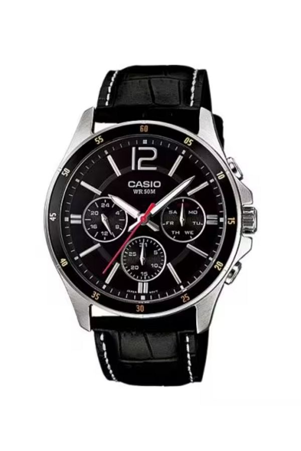 Casio-ساعة كاسيو للرجال بمينا أسود تناظرية - MTP-1374L-1A 1