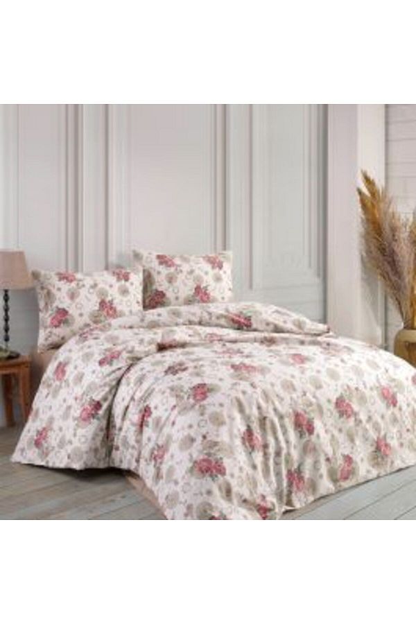 Homelux-Set husă pilotă 200x220 cm + 2 fețe de pernă 50x70 cm, Acasa, 100% bumbac, alb/roșu/bej 1