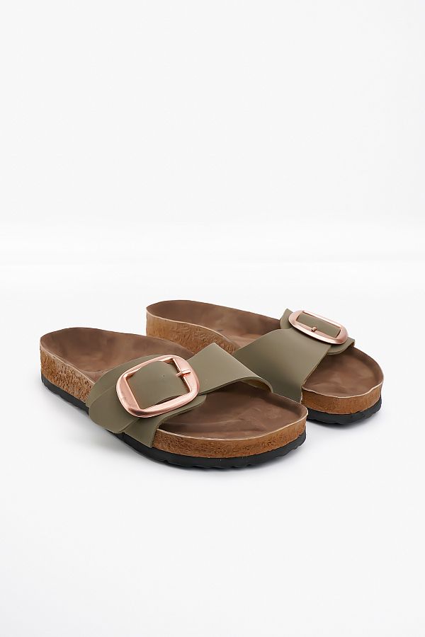 Blyss-Women's Slippers Khaki Nubuck Leather Skin Summer Single Buckle Adjustable Stylish Daily Slippers 1