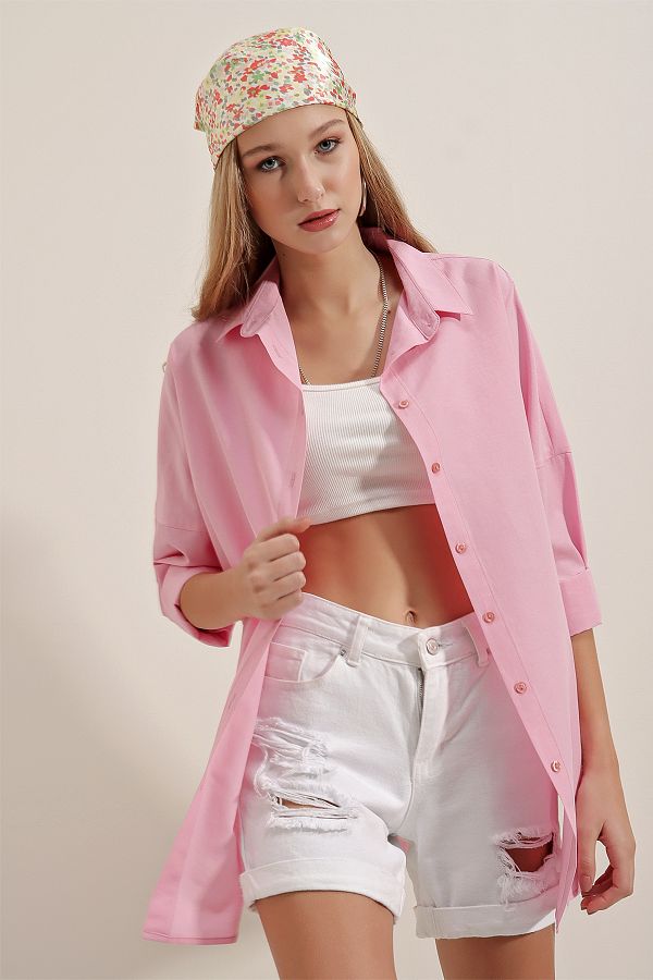Bigdart-3900 Oversize-Lang-Basic-Hemd – Rosa 1