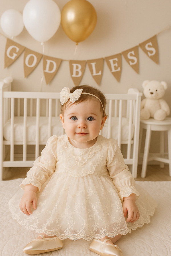 Cherub Baby Sakura Kız Bebek Güpürlü Elbise Yenidoğan Lüx Elbise Seti - Hastane Çıkışı Ve Mevlütlük Takım