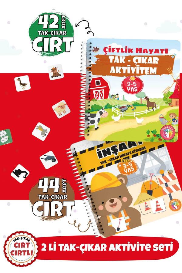 Bunbaza Tak-çıkar 2 Li Set Aktivite Cırtlı Kitabım Minik Ayı 44 Adet Cırt Çiftlik Hayatı 42 Adet Cırtlı