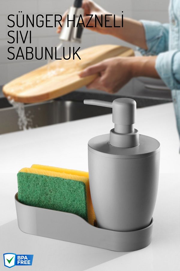 Nandy Home-Dozator de săpun lichid de bucătărie și organizator pentru detergent cu recipient de burete 1