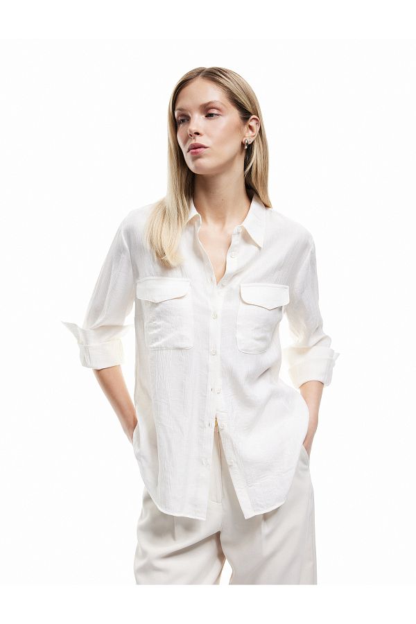 Koton-Viscose Fabric Covered Pocket Detailed Long Sleeve Shirt 1