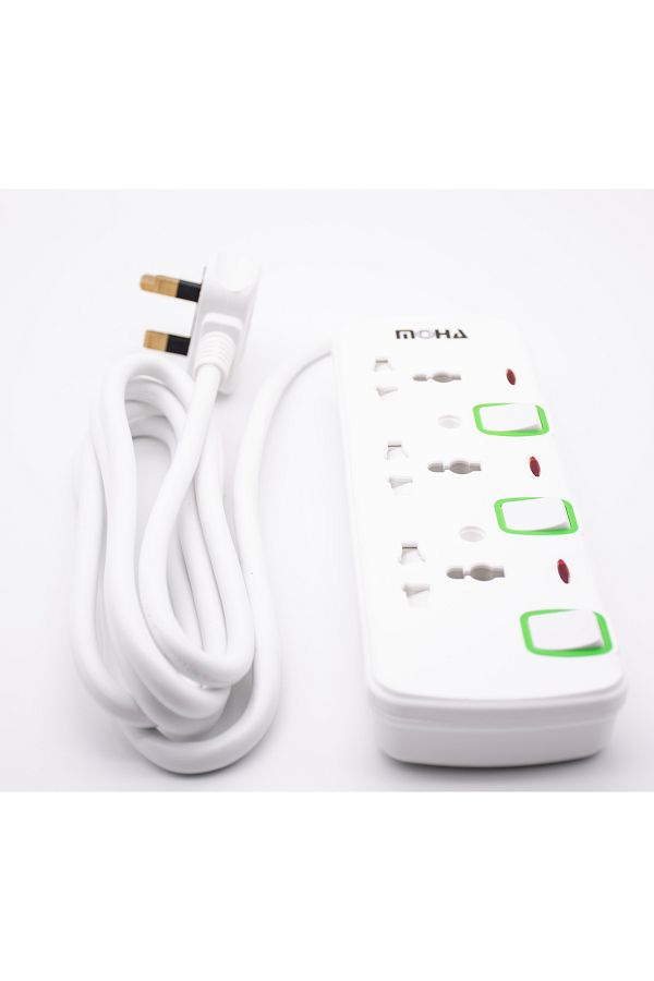 Moha-Extension 3 Way Sockets Outlet Power Strips , Universal Plug with 2M Cord, for Home, Office 1