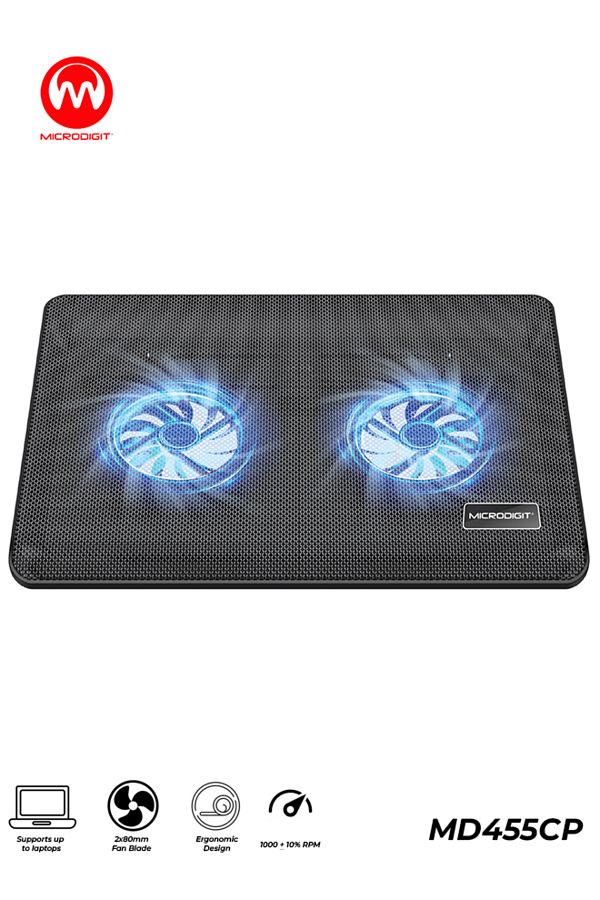 Microdigit-Notebook Cooling Pad, Dual Fan, LED Light, USB Powered, Silent Fast Cooling - MD455CP 1