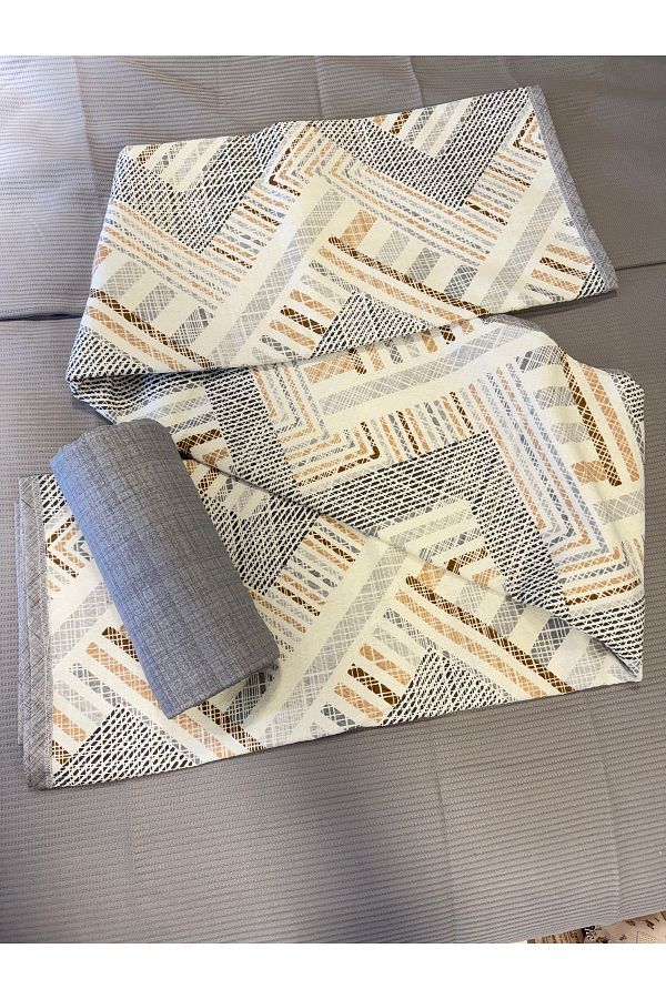 ŞENER HOME-Meander Patterned Sheet Elastic Single Pique Set 1
