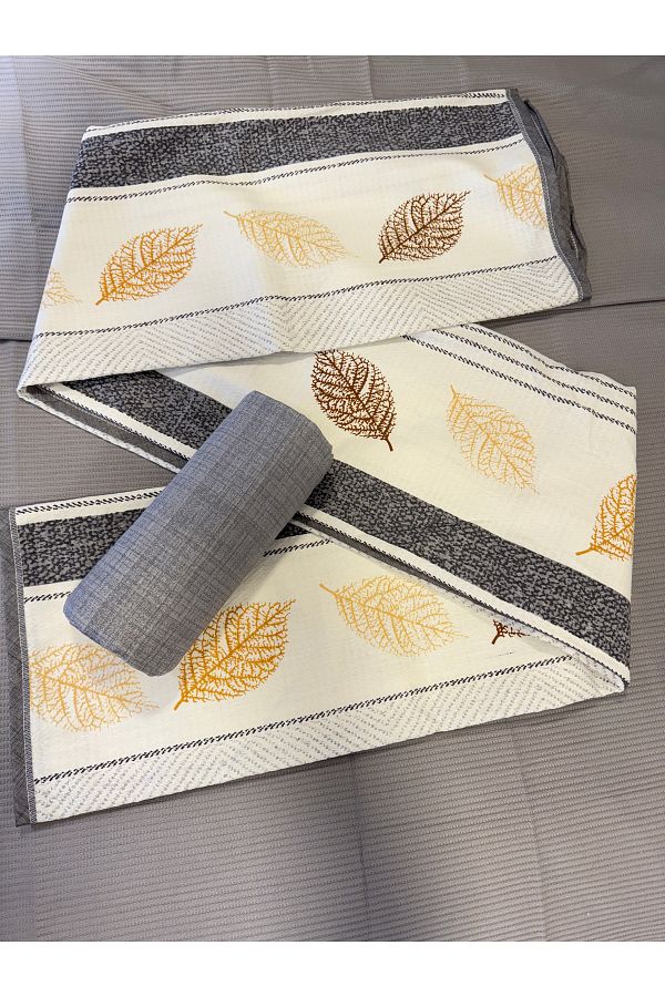 ŞENER HOME-Leaf Patterned Sheet Elastic Single Pique Set 1
