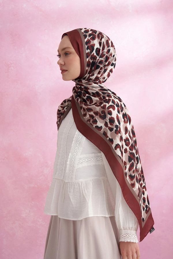 ARMANDA-Leopard Voile Multi Pattern Shawl - Claret Red 1