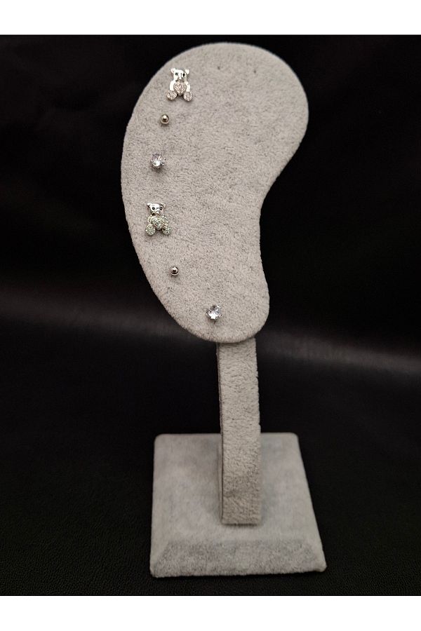 Han Ticarethane-Silver Color 6-Piece Teddy Bear Model Set Earrings 1