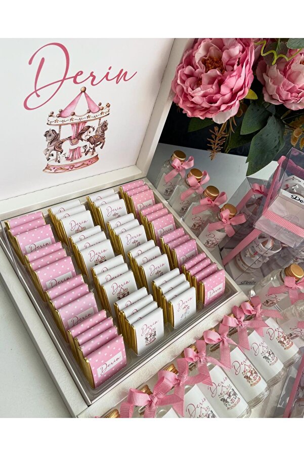 Minemiss Tasarım Isme Özel Tasarımlı Kız-erkek 50 Adet Bebek Çikolatası Ve 25 Adet Kolonya Yaş Günü-hediyelik