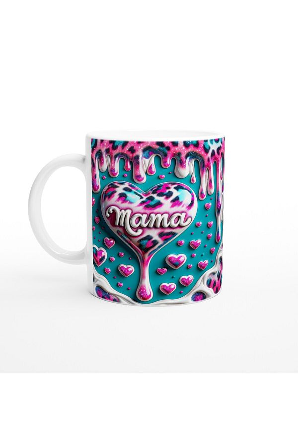 MESCHAIN-Leopard Patterned Mother's Day Mug with Mama Written on Turquoise Background 1