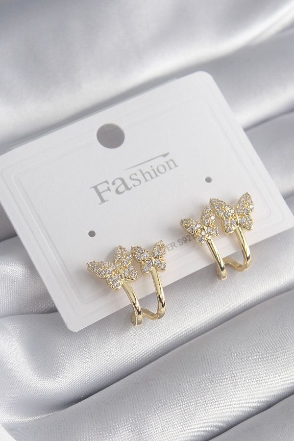 Skygo-Brass Gold Color Zircon Stone Butterfly Model Women's Earrings - TJ-BKP8424 1
