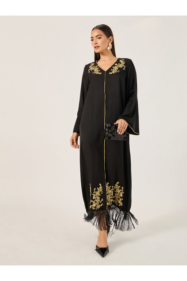 Take Two By Styli-Maxi Embroidered Jalabiya with Tassels 1