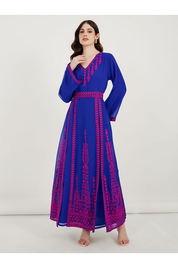 Maxim Creation By Styli-Georgette Kaftan with Cross-Stitch Threadwork 1