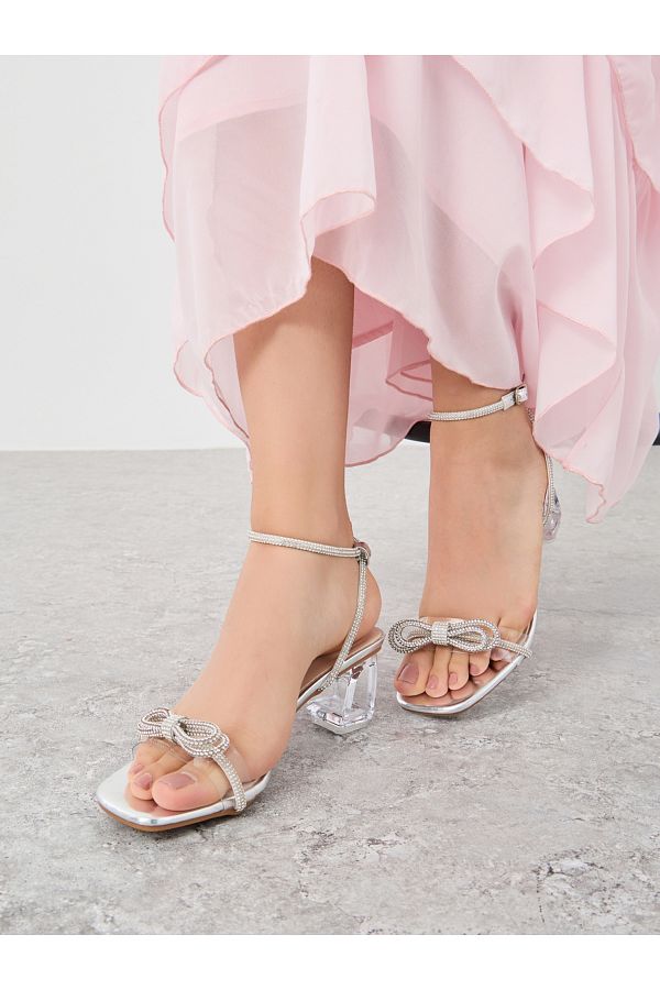 Take Two By Styli-Embellished Bow Transparent Block Heel Sandals 1