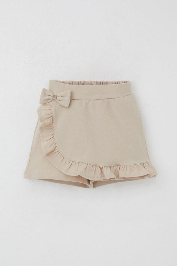 Breeze Kız Çocuk Şort Etek Fiyonk Aksesuarlı Fırfırlı 3-8 Yaş, Bej