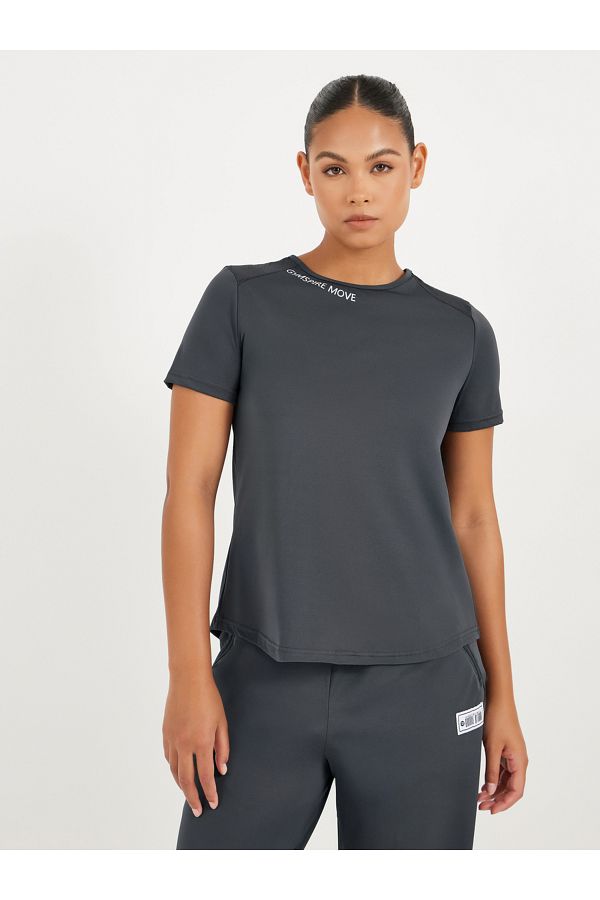 Styli-Gymspire Edition - Label Text Print Mesh Insert Short Sleeve Top 1