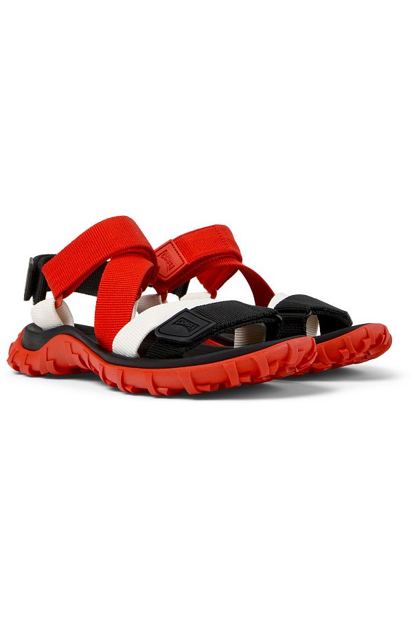 CAMPER-Women's Red Color Block Hook And Loop Sandals With Back Tie, Soft Sole DriftTrail 1