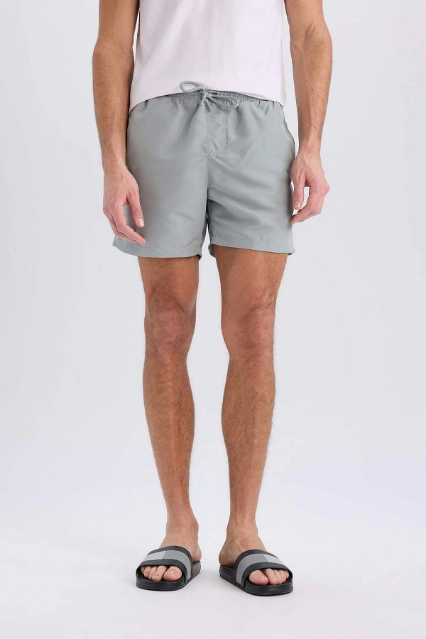 DeFacto-E1032 Gray Mesh Lined Short Length Swim Shorts 1